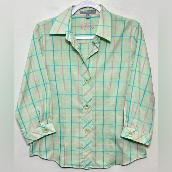 Foxcroft Pastel Plaid Wrinkle Free Fitted Button Up Shirt Womens Size 6 - Picture 1 of 8